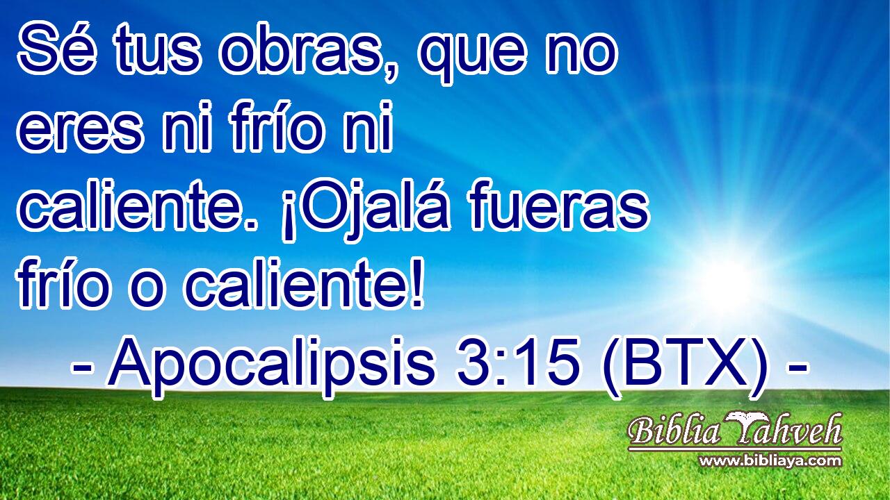 Sé tus obras, que no eres ni frío ni caliente. ¡Ojalá fueras frío o caliente!