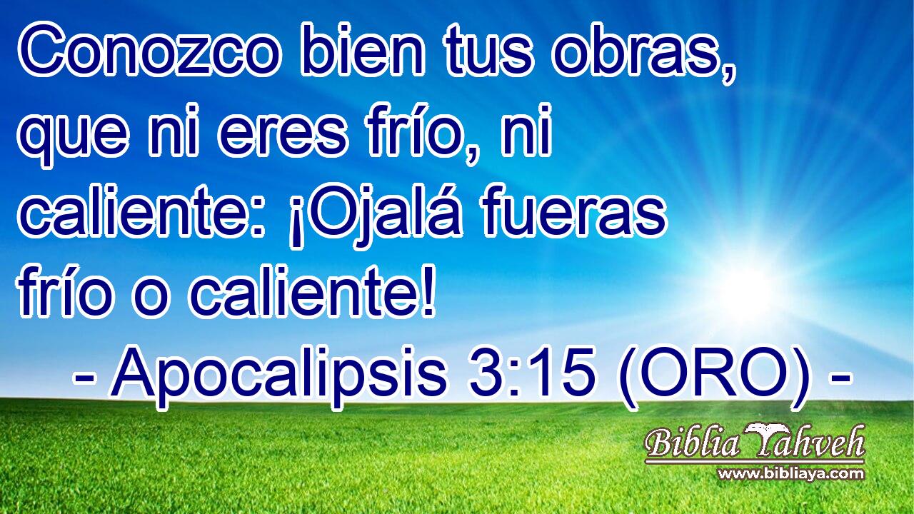  Conozco bien tus obras, que ni eres frío, ni caliente: ¡Ojalá fueras frío o caliente! 