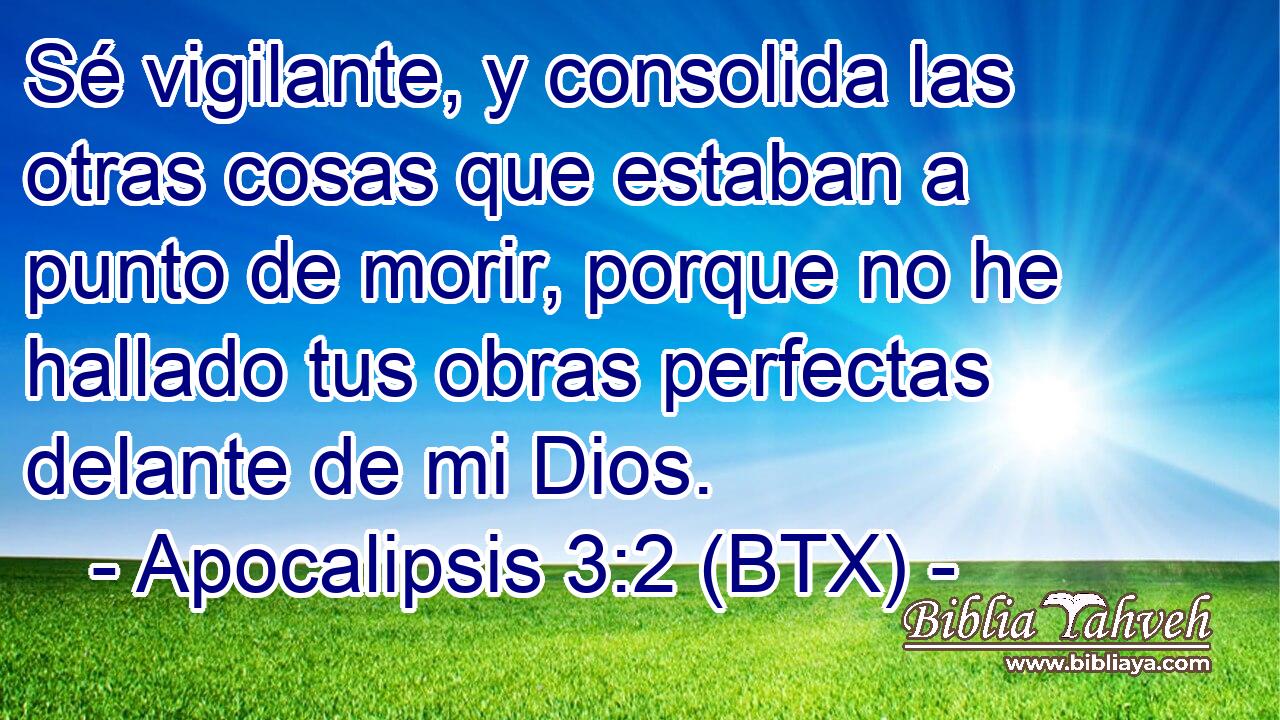Sé vigilante, y consolida las otras cosas que estaban a punto de morir, porque no he hallado tus obras perfectas delante de mi Dios.