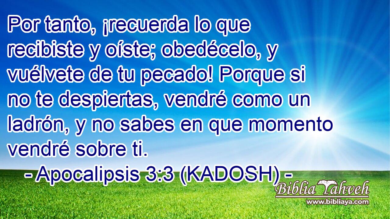  Por tanto, ¡recuerda lo que recibiste y oíste; obedécelo, y vuélvete de tu pecado! Porque si no te despiertas, vendré como un ladrón, y no sabes en que momento vendré sobre ti. 
