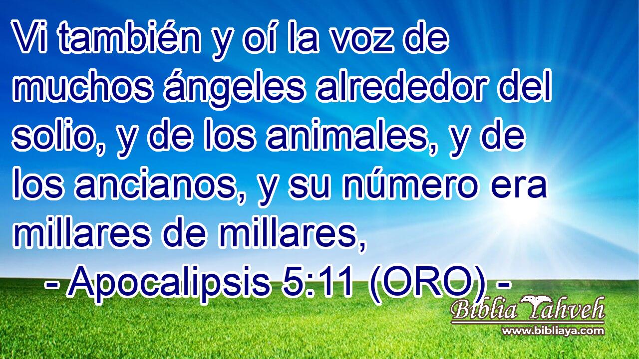  Vi también y oí la voz de muchos ángeles alrededor del solio, y de los animales, y de los ancianos, y su número era millares de millares, 