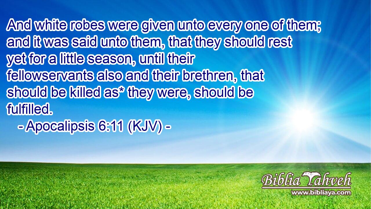 And white robes were given unto every one of them; and it was said unto them, that they should rest yet for a little season, until their fellowservants also and their brethren, that should be killed as* they were, should be fulfilled.