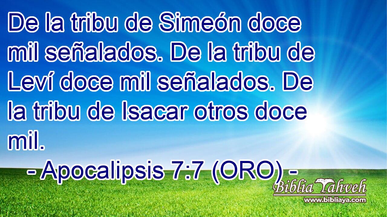  De la tribu de Simeón doce mil señalados. De la tribu de Leví doce mil señalados. De la tribu de Isacar otros doce mil. 