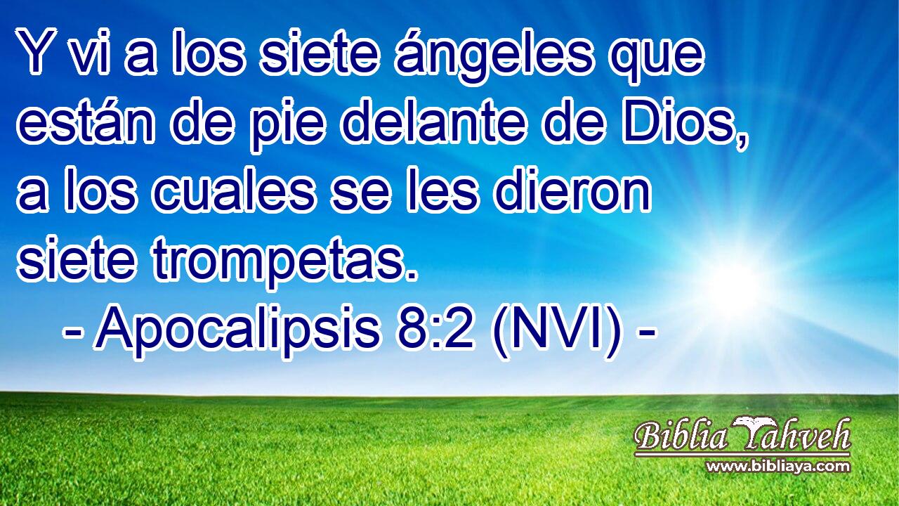  Y vi a los siete ángeles que están de pie delante de Dios, a los cuales se les dieron siete trompetas. 