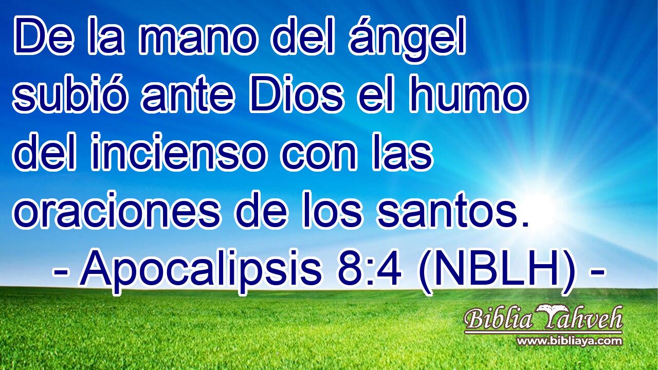  De la mano del ángel subió ante Dios el humo del incienso con las oraciones de los santos. 