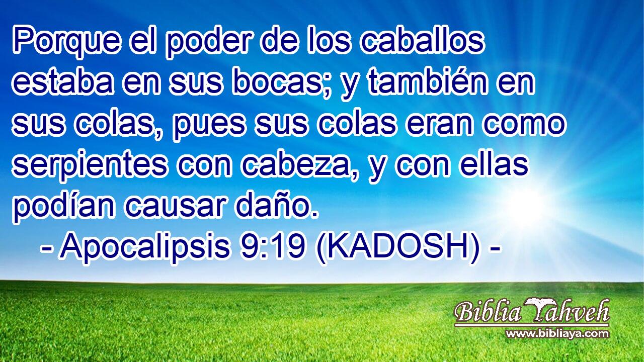  Porque el poder de los caballos estaba en sus bocas; y también en sus colas, pues sus colas eran como serpientes con cabeza, y con ellas podían causar daño. 