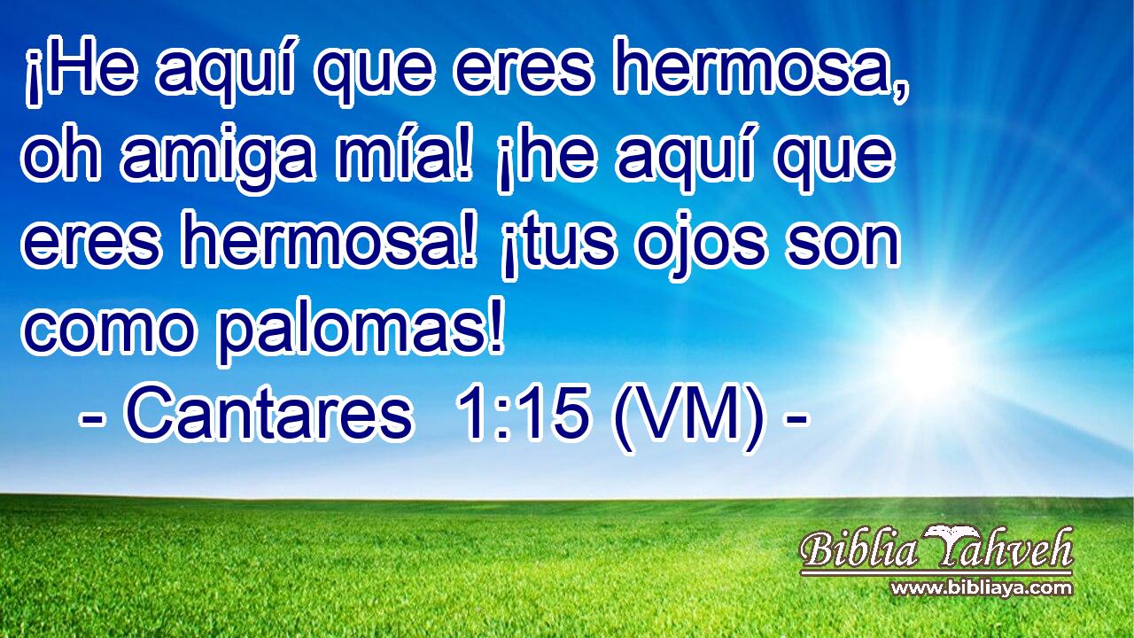  ¡He aquí que eres hermosa, oh amiga mía! ¡he aquí que eres hermosa! ¡tus ojos son como palomas! 