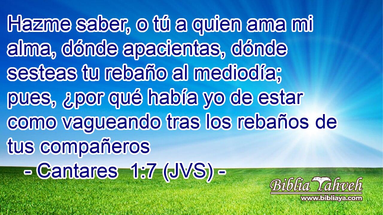 Hazme saber, o tú a quien ama mi alma, dónde apacientas, dónde sesteas tu rebaño al mediodía; pues, ¿por qué había yo de estar como vagueando tras los rebaños de tus compañeros