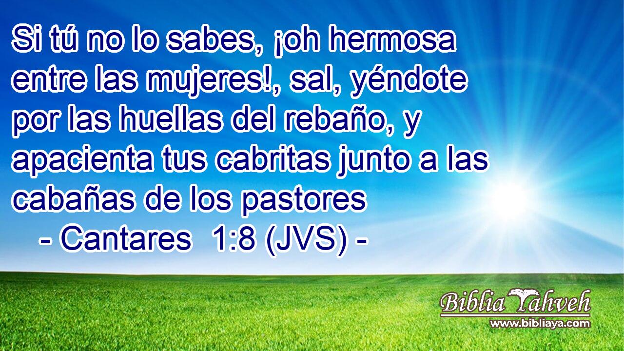 Si tú no lo sabes, ¡oh hermosa entre las mujeres!, sal, yéndote por las huellas del rebaño, y apacienta tus cabritas junto a las cabañas de los pastores