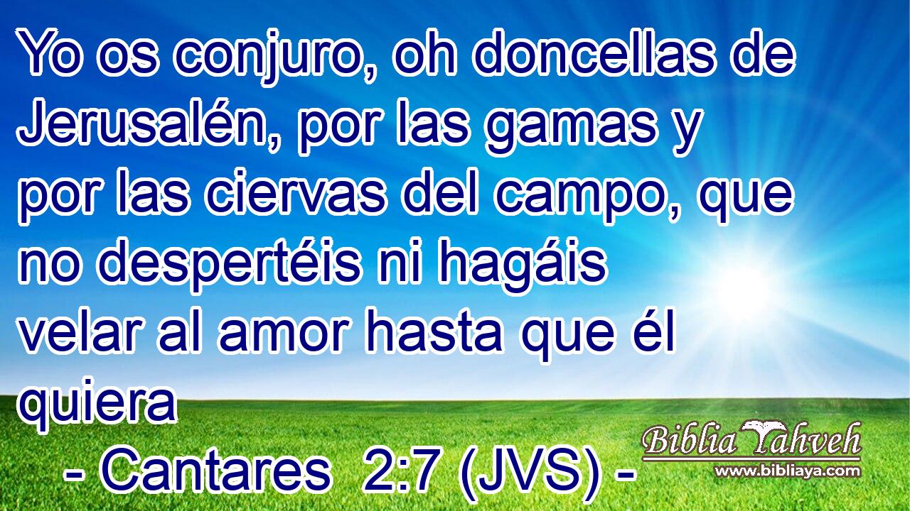 Yo os conjuro, oh doncellas de Jerusalén, por las gamas y por las ciervas del campo, que no despertéis ni hagáis velar al amor hasta que él quiera