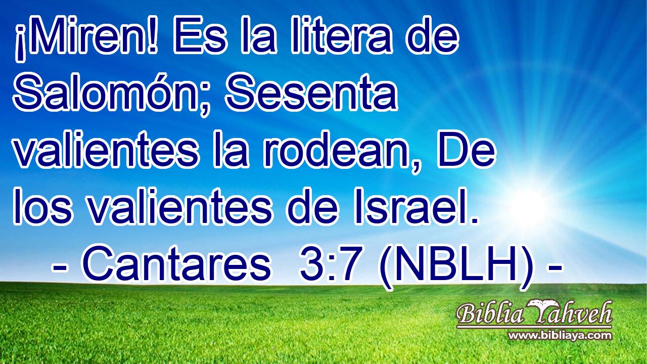  ¡Miren! Es la litera de Salomón; Sesenta valientes la rodean, De los valientes de Israel. 