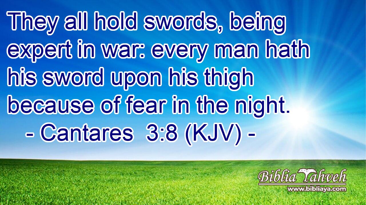 They all hold swords, being expert in war: every man hath his sword upon his thigh because of fear in the night.