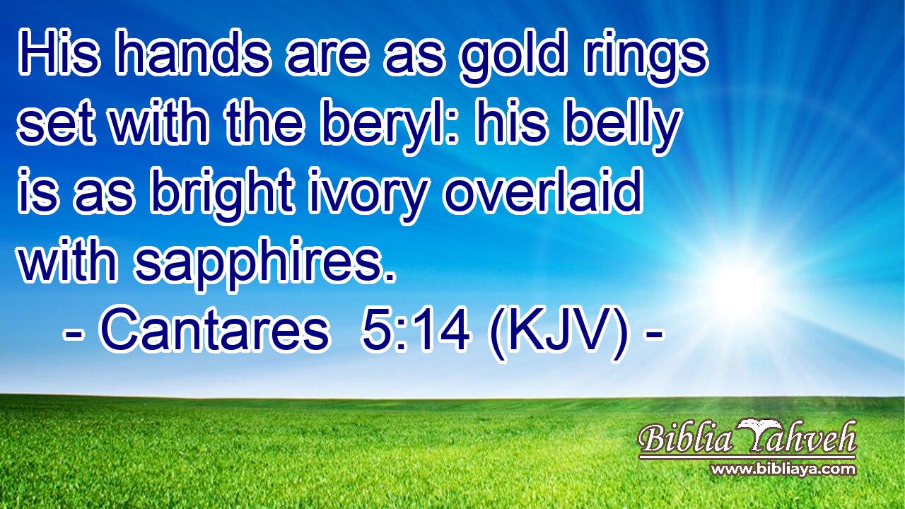 His hands are as gold rings set with the beryl: his belly is as bright ivory overlaid with sapphires.