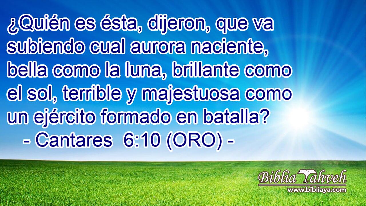  ¿Quién es ésta, dijeron, que va subiendo cual aurora naciente, bella como la luna, brillante como el sol, terrible y majestuosa como un ejército formado en batalla? 