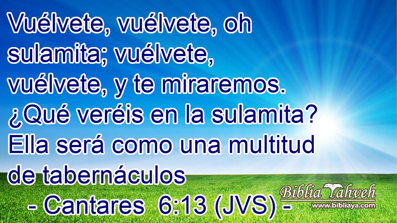 Vuélvete, vuélvete, oh sulamita; vuélvete, vuélvete, y te miraremos. ¿Qué veréis en la sulamita? Ella será como una multitud de tabernáculos
