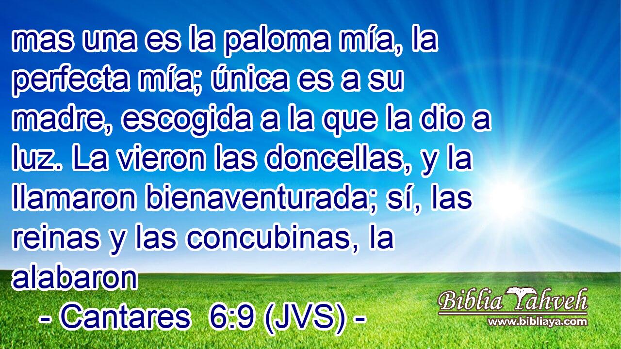 mas una es la paloma mía, la perfecta mía; única es a su madre, escogida a la que la dio a luz. La vieron las doncellas, y la llamaron bienaventurada; sí, las reinas y las concubinas, la alabaron