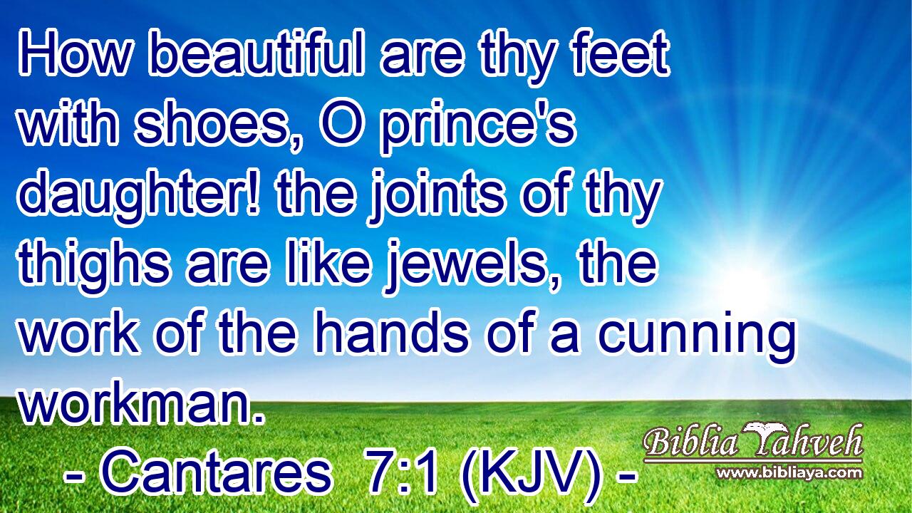How beautiful are thy feet with shoes, O prince's daughter! the joints of thy thighs are like jewels, the work of the hands of a cunning workman.