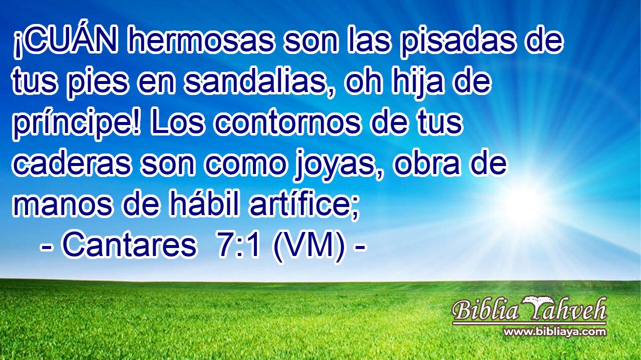  ¡CUÁN hermosas son las pisadas de tus pies en sandalias, oh hija de príncipe! Los contornos de tus caderas son como joyas, obra de manos de hábil artífice; 