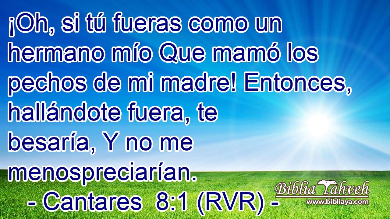 ¡Oh, si tú fueras como un hermano mío Que mamó los pechos de mi madre! Entonces, hallándote fuera, te besaría, Y no me menospreciarían.
