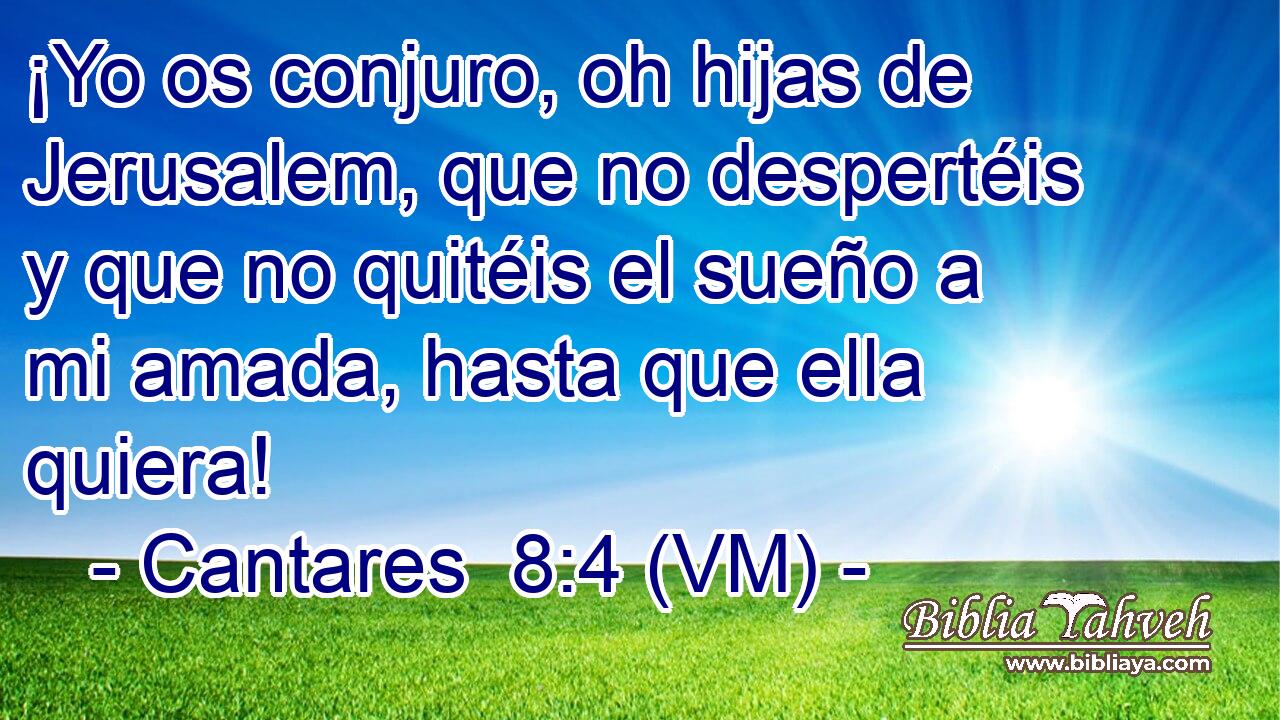  ¡Yo os conjuro, oh hijas de Jerusalem, que no despertéis y que no quitéis el sueño a mi amada, hasta que ella quiera! 