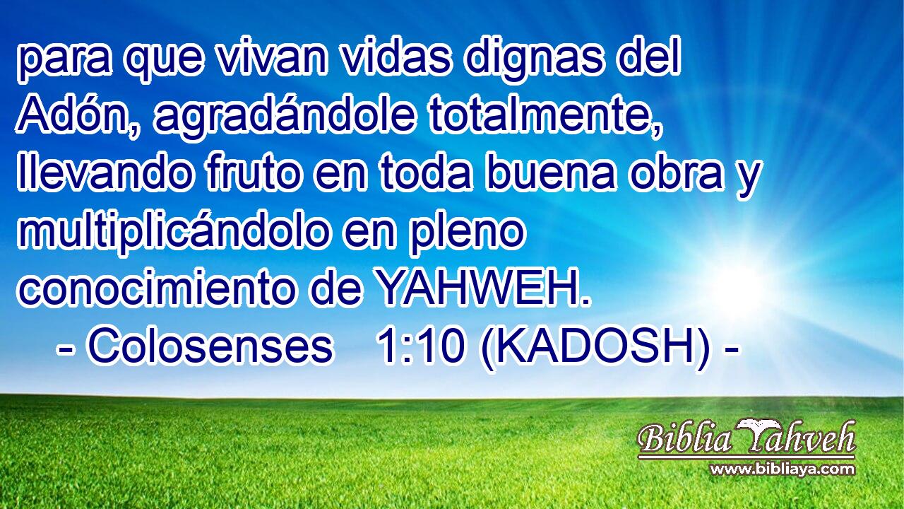  para que vivan vidas dignas del Adón, agradándole totalmente, llevando fruto en toda buena obra y multiplicándolo en pleno conocimiento de YAHWEH. 