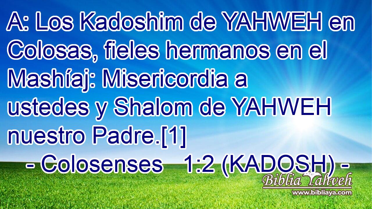  A: Los Kadoshim de YAHWEH en Colosas, fieles hermanos en el Mashíaj: Misericordia a ustedes y Shalom de YAHWEH nuestro Padre.[1] 