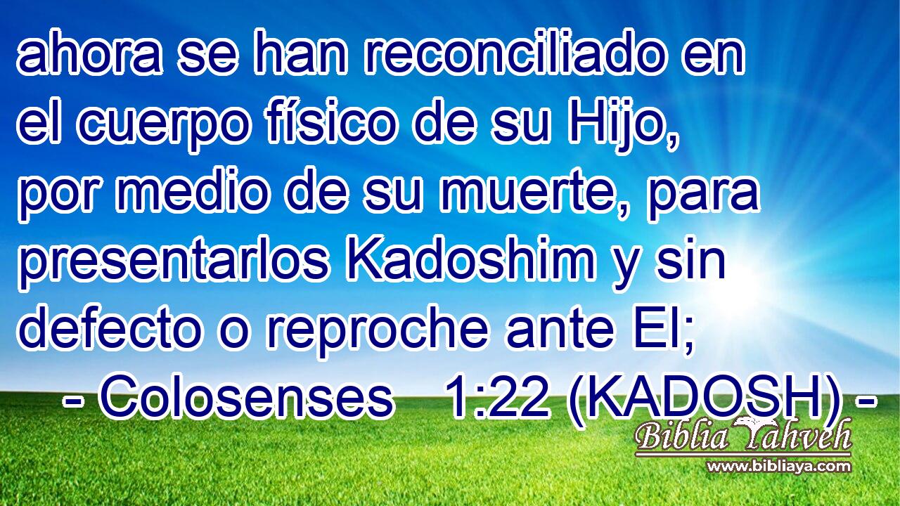  ahora se han reconciliado en el cuerpo físico de su Hijo, por medio de su muerte, para presentarlos Kadoshim y sin defecto o reproche ante El; 