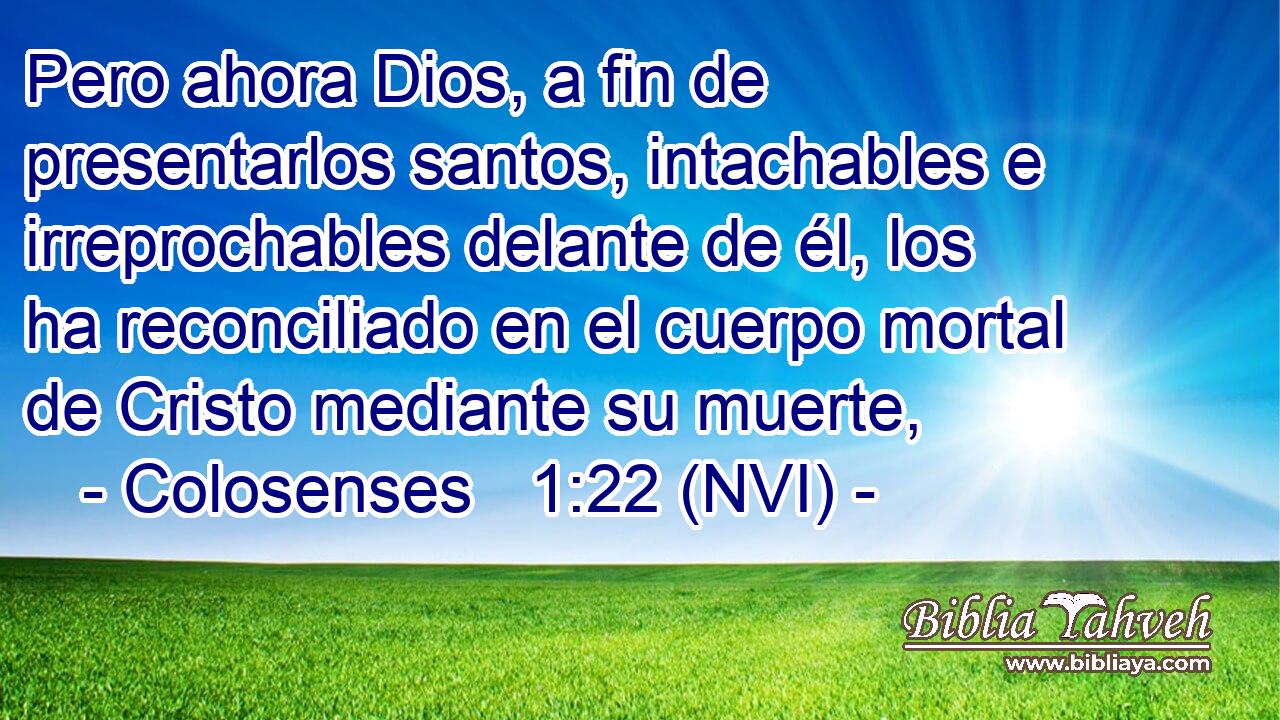  Pero ahora Dios, a fin de presentarlos santos, intachables e irreprochables delante de él, los ha reconciliado en el cuerpo mortal de Cristo mediante su muerte, 