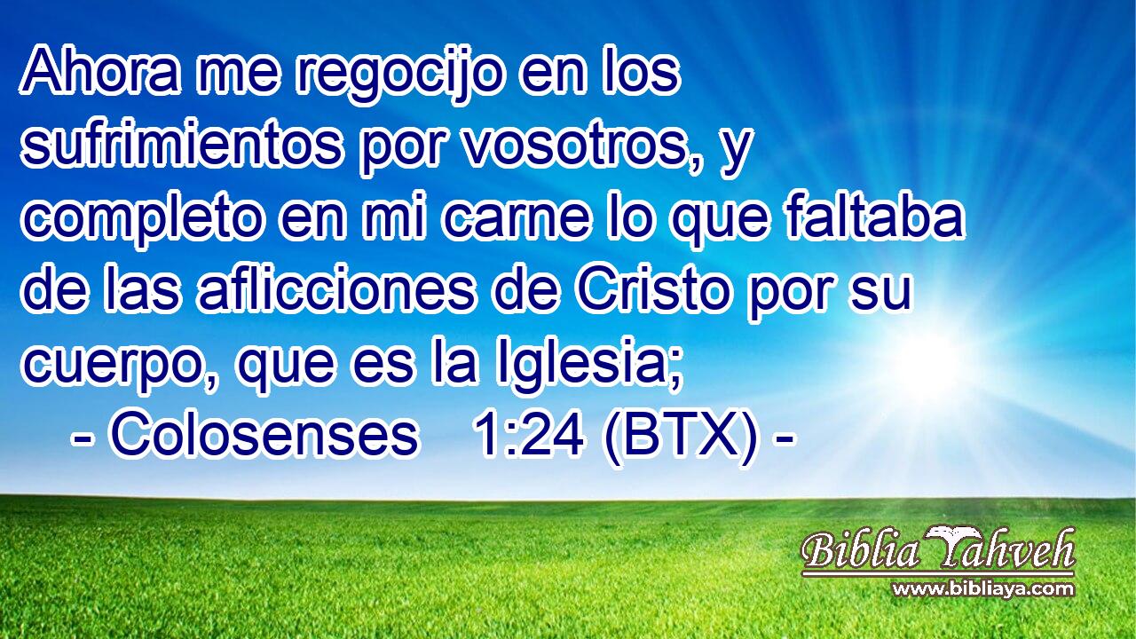 Ahora me regocijo en los sufrimientos por vosotros, y completo en mi carne lo que faltaba de las aflicciones de Cristo por su cuerpo, que es la Iglesia;