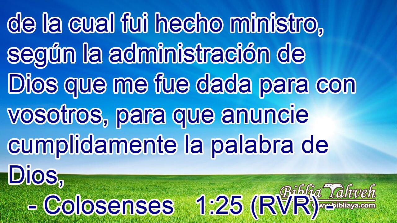 de la cual fui hecho ministro, según la administración de Dios que me fue dada para con vosotros, para que anuncie cumplidamente la palabra de Dios,