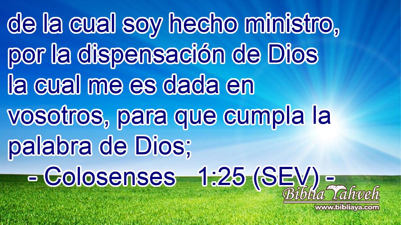 de la cual soy hecho ministro, por la dispensación de Dios la cual me es dada en vosotros, para que cumpla la palabra de Dios;