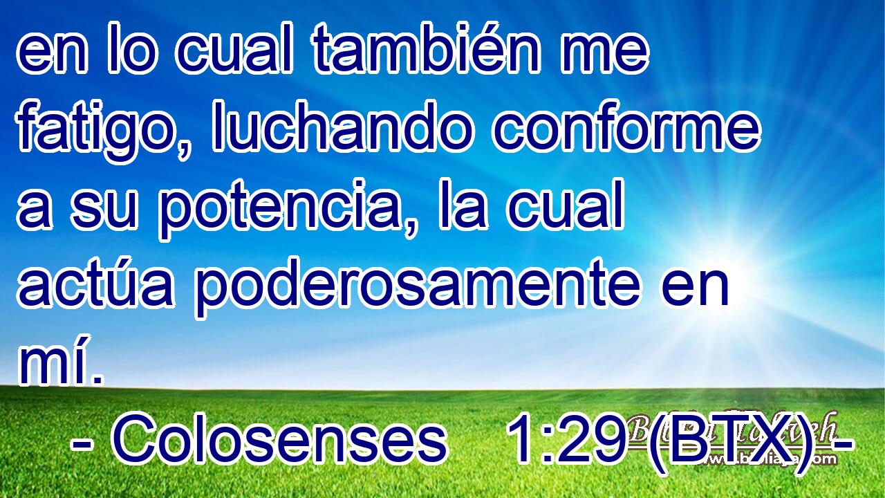 en lo cual también me fatigo, luchando conforme a su potencia, la cual actúa poderosamente en mí.