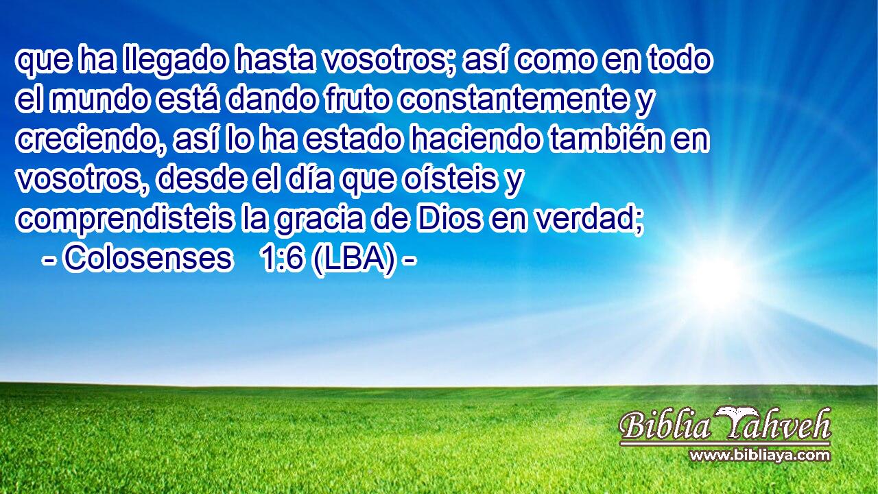 que ha llegado hasta vosotros; así como en todo el mundo está dando fruto constantemente y creciendo, así lo ha estado haciendo también en vosotros, desde el día que oísteis y comprendisteis la gracia de Dios en verdad;