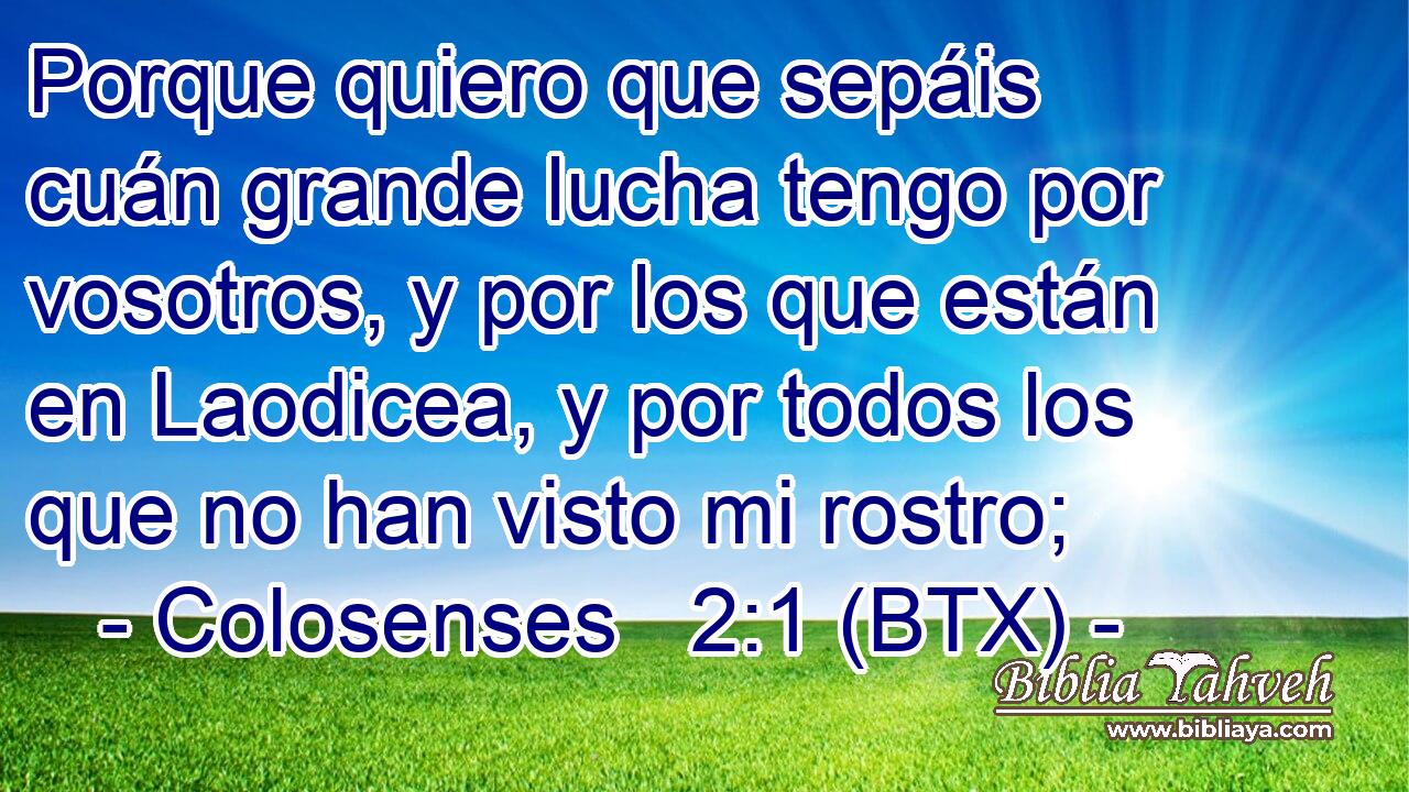 Porque quiero que sepáis cuán grande lucha tengo por vosotros, y por los que están en Laodicea, y por todos los que no han visto mi rostro;