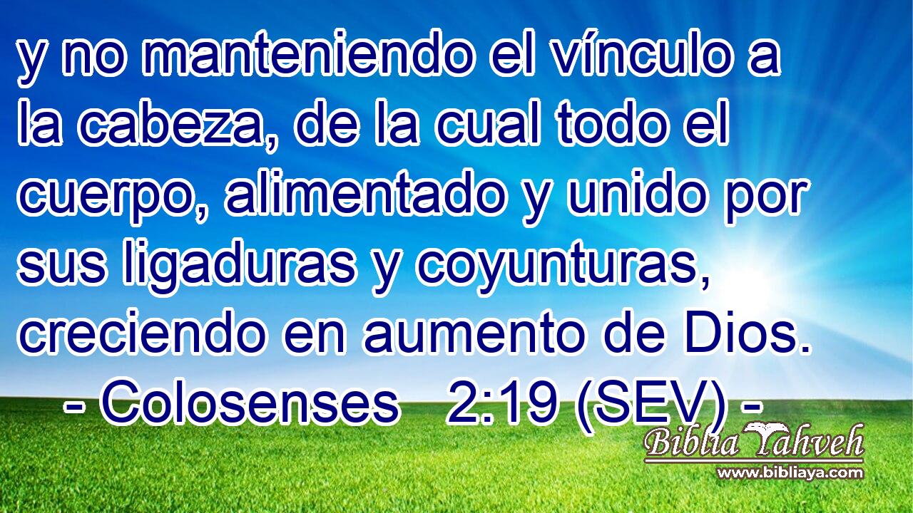 y no manteniendo el vínculo a la cabeza, de la cual todo el cuerpo, alimentado y unido por sus ligaduras y coyunturas, creciendo en aumento de Dios.