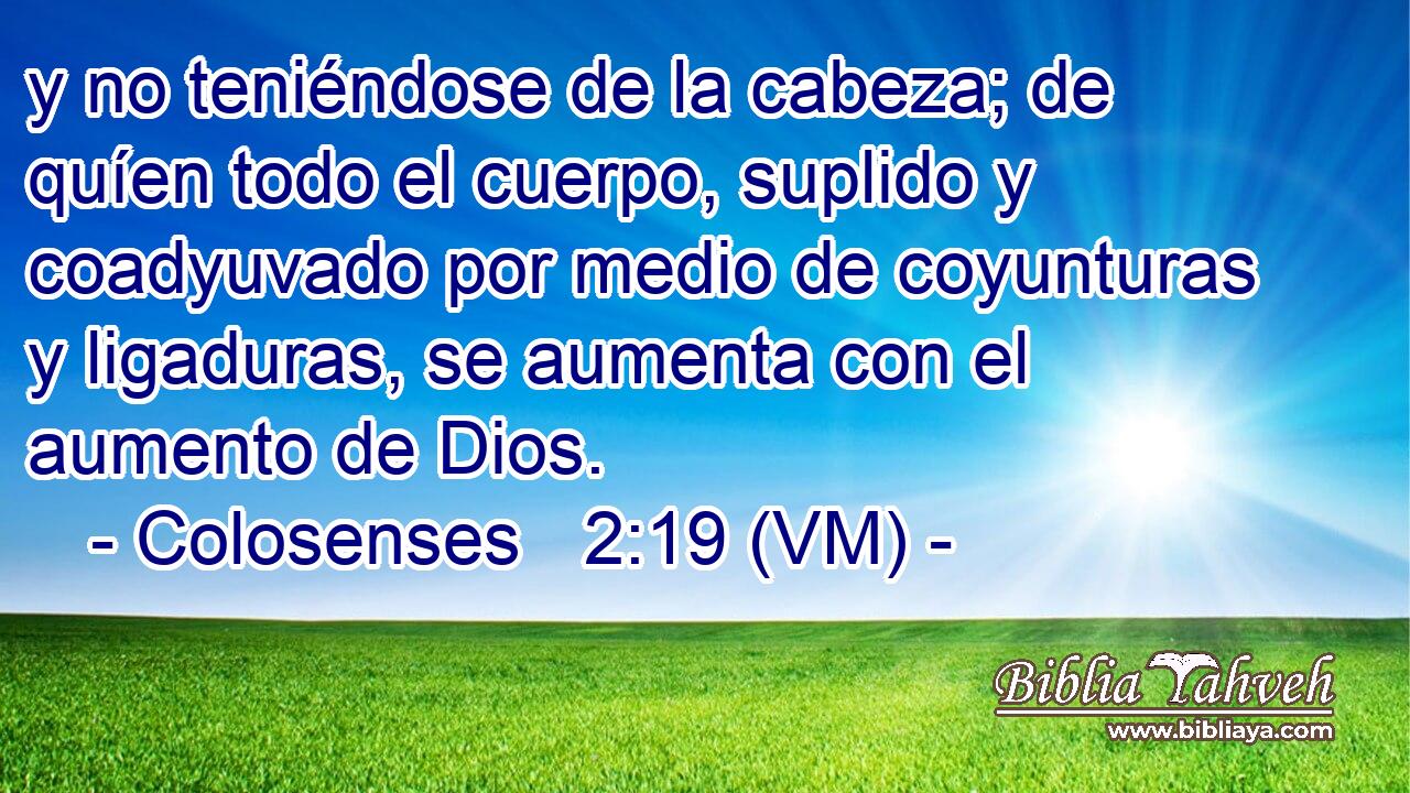  y no teniéndose de la cabeza; de quíen todo el cuerpo, suplido y coadyuvado por medio de coyunturas y ligaduras, se aumenta con el aumento de Dios. 