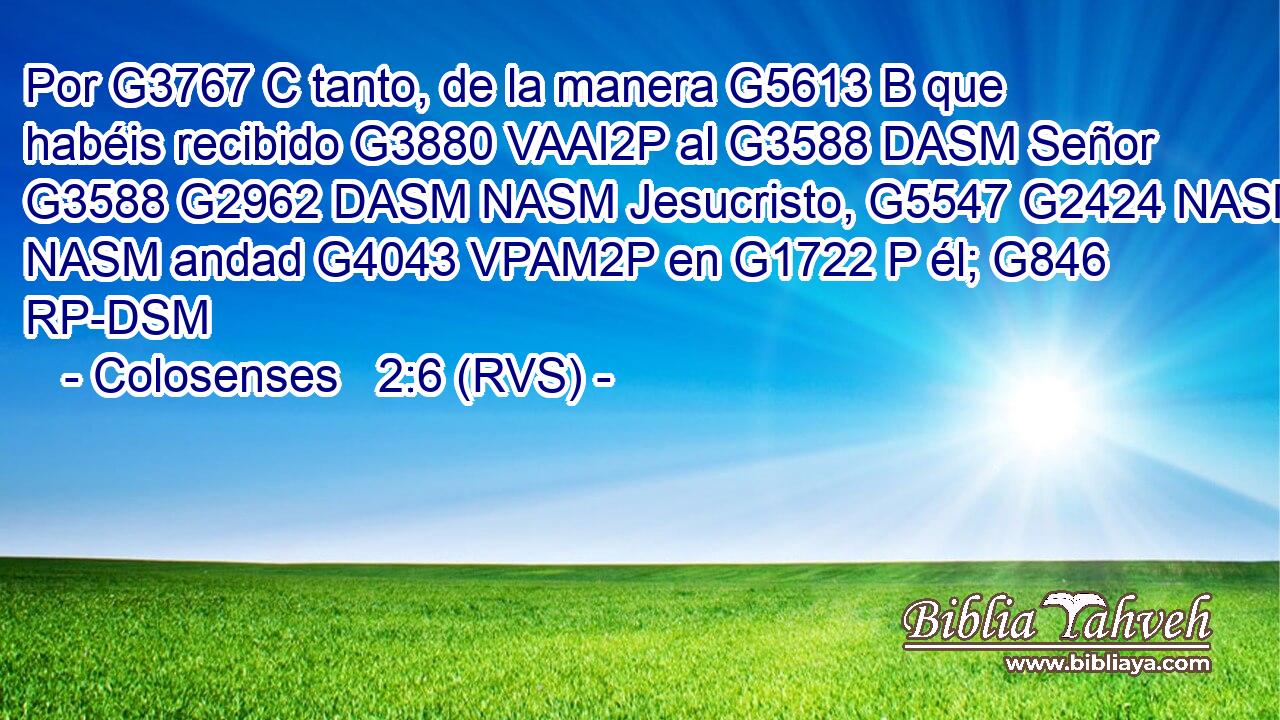 Por G3767 C tanto, de la manera G5613 B que habéis recibido G3880 VAAI2P al G3588 DASM Señor G3588 G2962 DASM NASM Jesucristo, G5547 G2424 NASM NASM andad G4043 VPAM2P en G1722 P él; G846 RP-DSM 