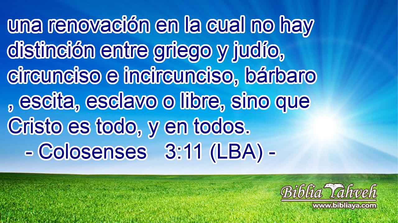 una renovación en la cual no hay distinción entre griego y judío, circunciso e incircunciso, bárbaro , escita, esclavo o libre, sino que Cristo es todo, y en todos.