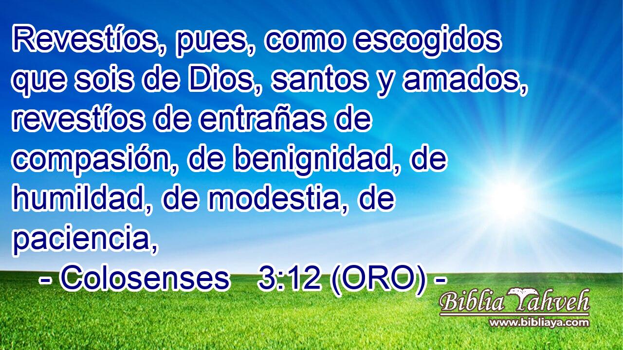  Revestíos, pues, como escogidos que sois de Dios, santos y amados, revestíos de entrañas de compasión, de benignidad, de humildad, de modestia, de paciencia, 