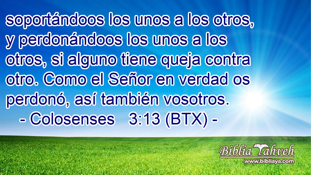 soportándoos los unos a los otros, y perdonándoos los unos a los otros, si alguno tiene queja contra otro. Como el Señor en verdad os perdonó, así también vosotros.