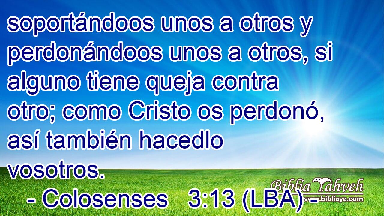soportándoos unos a otros y perdonándoos unos a otros, si alguno tiene queja contra otro; como Cristo os perdonó, así también hacedlo vosotros.
