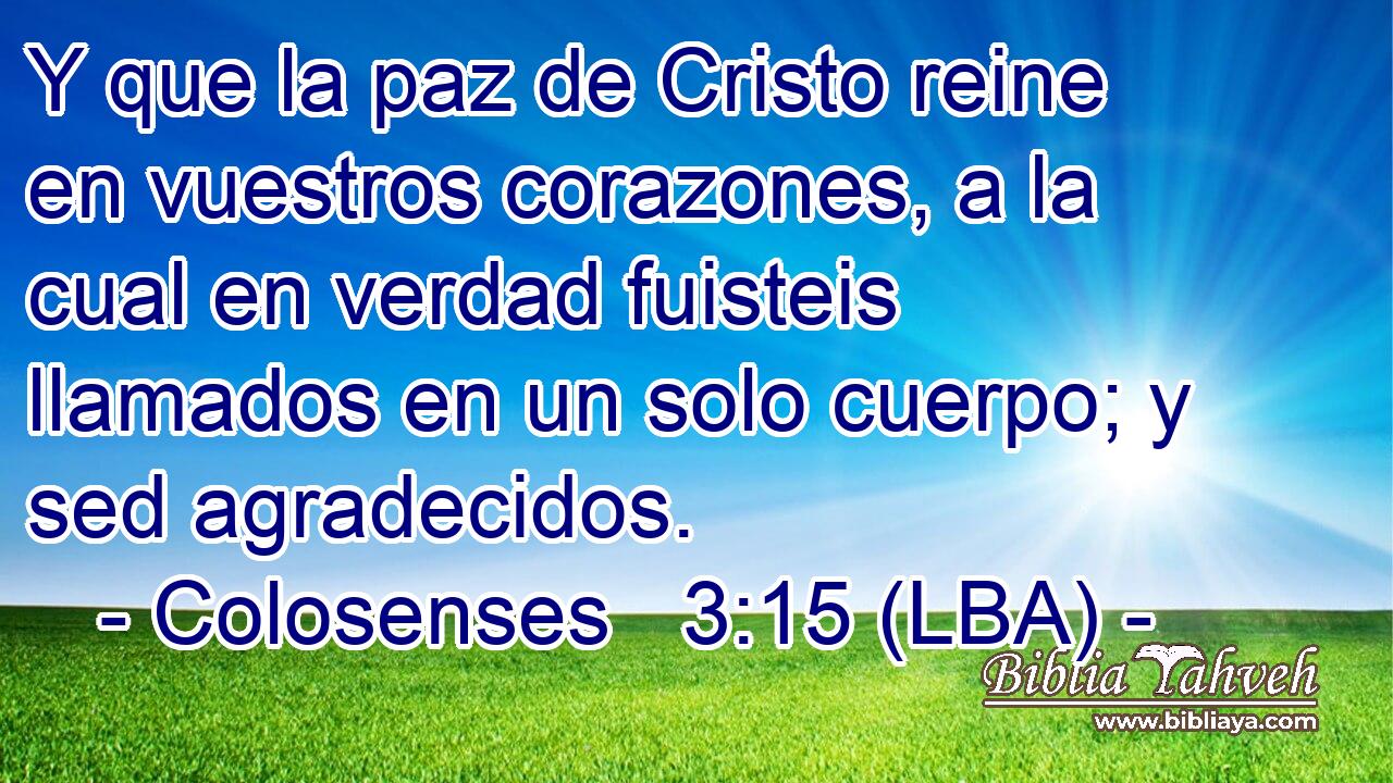 Y que la paz de Cristo reine en vuestros corazones, a la cual en verdad fuisteis llamados en un solo cuerpo; y sed agradecidos.