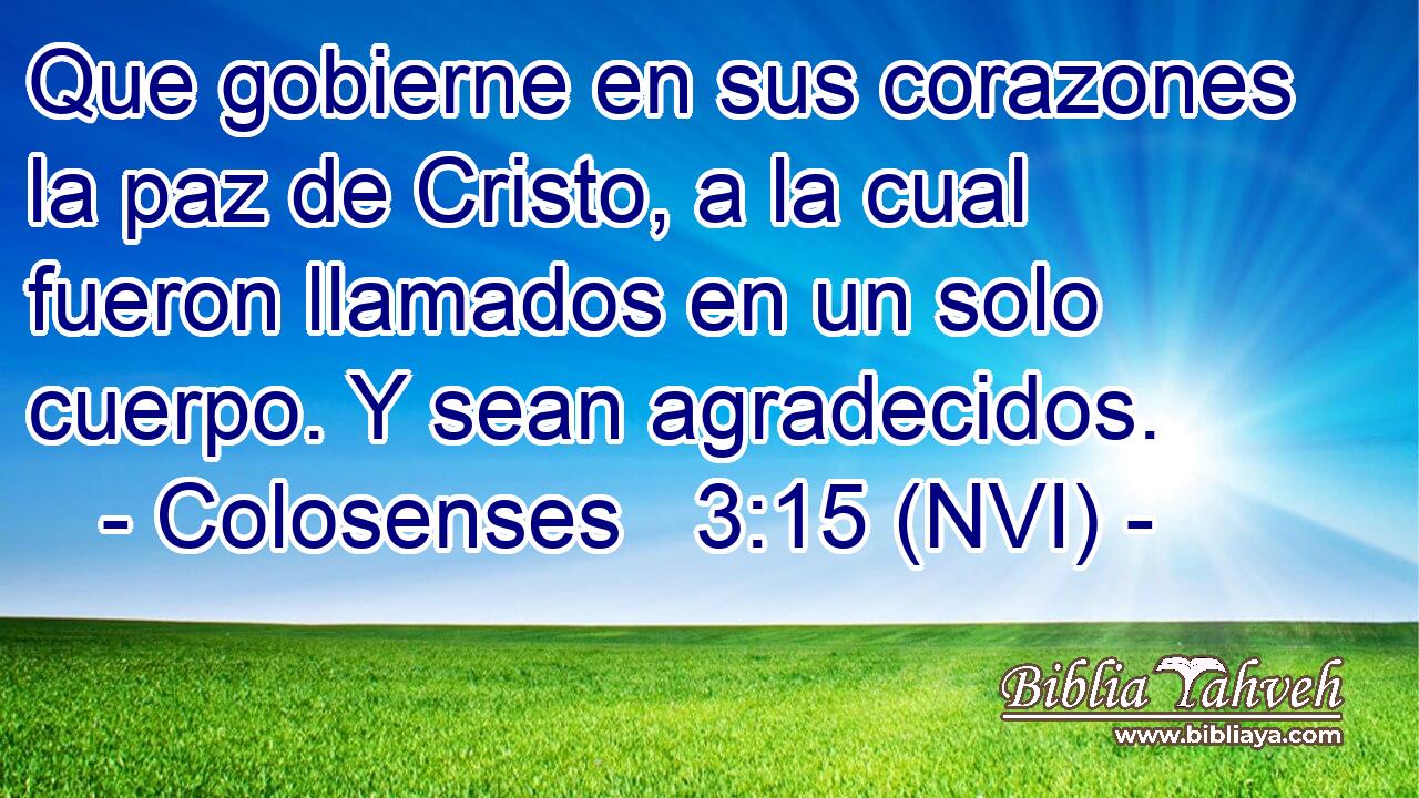  Que gobierne en sus corazones la paz de Cristo, a la cual fueron llamados en un solo cuerpo. Y sean agradecidos. 