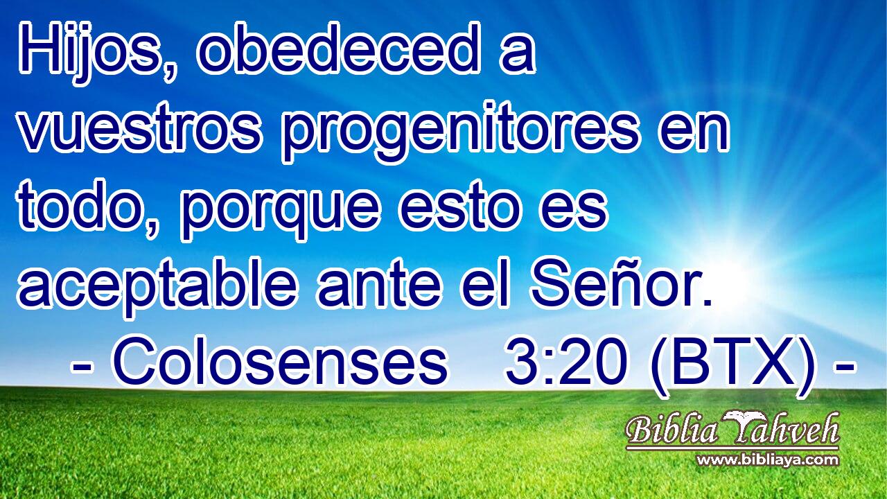 Hijos, obedeced a vuestros progenitores en todo, porque esto es aceptable ante el Señor.