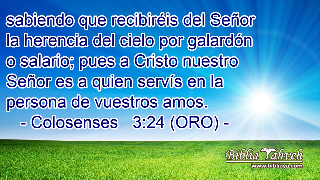  sabiendo que recibiréis del Señor la herencia del cielo por galardón o salario; pues a Cristo nuestro Señor es a quien servís en la persona de vuestros amos. 