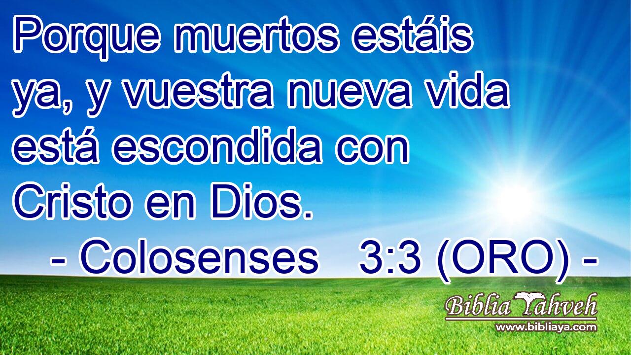  Porque muertos estáis ya, y vuestra nueva vida está escondida con Cristo en Dios. 