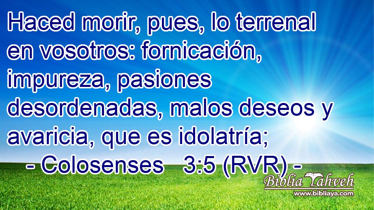 Haced morir, pues, lo terrenal en vosotros: fornicación, impureza, pasiones desordenadas, malos deseos y avaricia, que es idolatría;