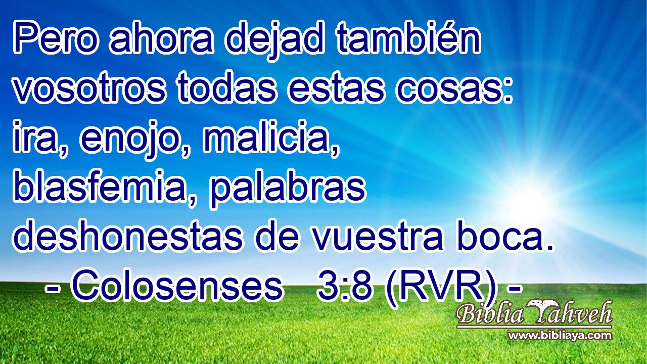 Pero ahora dejad también vosotros todas estas cosas: ira, enojo, malicia, blasfemia, palabras deshonestas de vuestra boca.