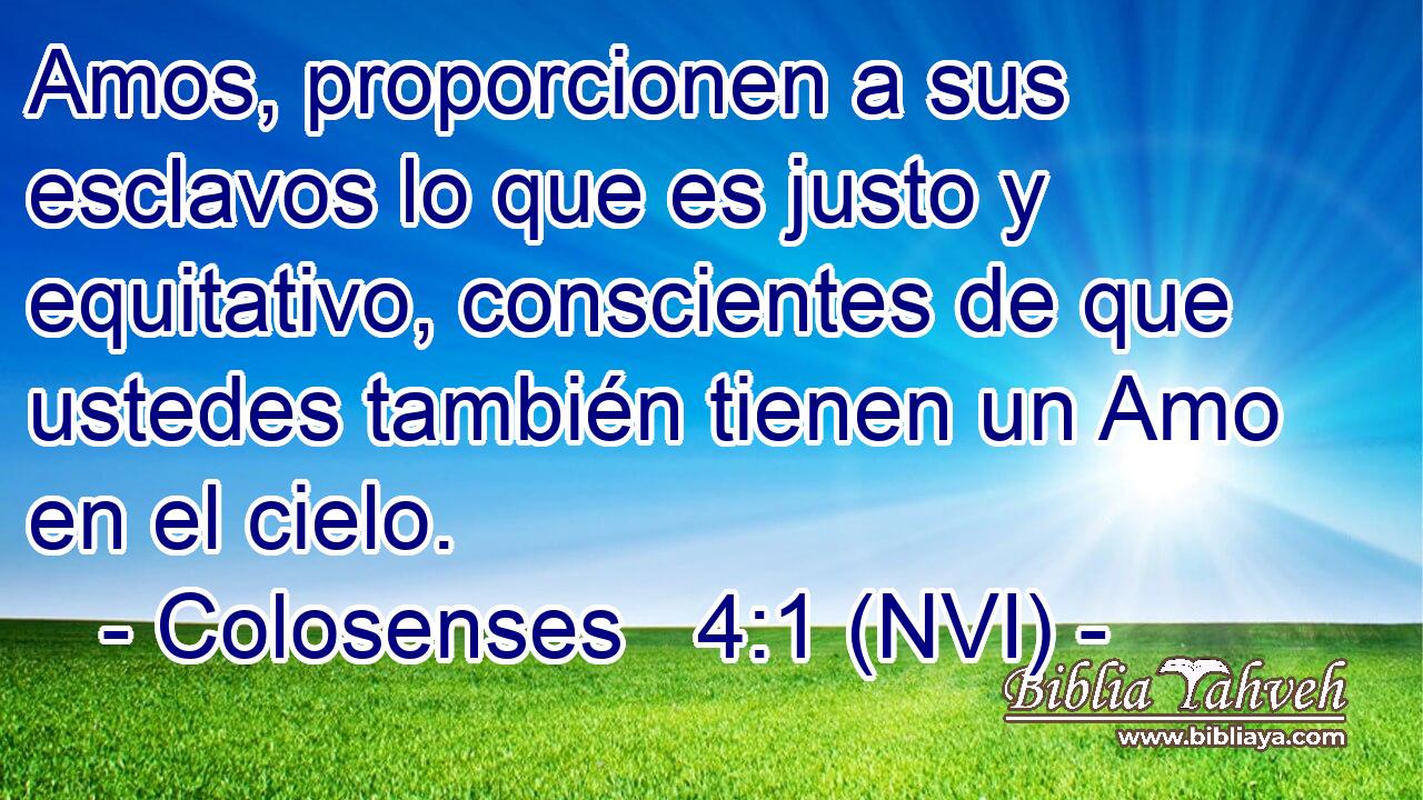  Amos, proporcionen a sus esclavos lo que es justo y equitativo, conscientes de que ustedes también tienen un Amo en el cielo. 