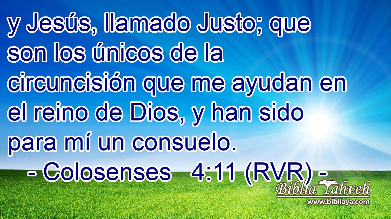 y Jesús, llamado Justo; que son los únicos de la circuncisión que me ayudan en el reino de Dios, y han sido para mí un consuelo.